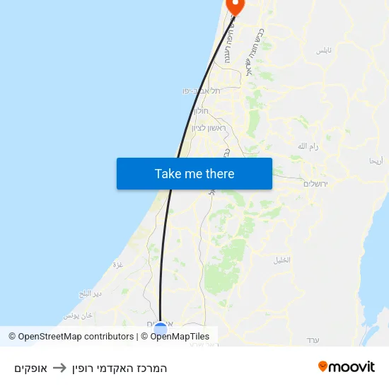 אופקים to המרכז האקדמי רופין map