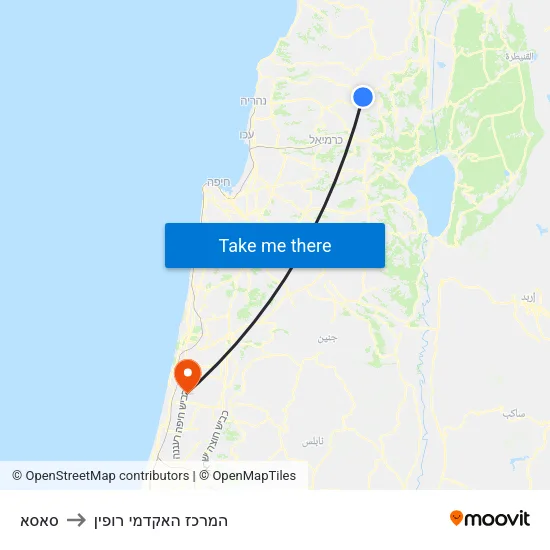 סאסא to המרכז האקדמי רופין map