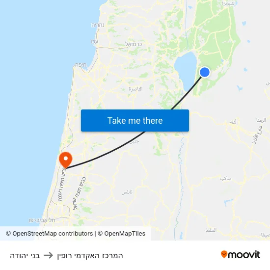 בני יהודה to המרכז האקדמי רופין map