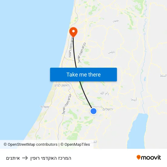 איתנים to המרכז האקדמי רופין map