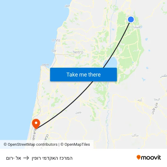 אל -רום to המרכז האקדמי רופין map