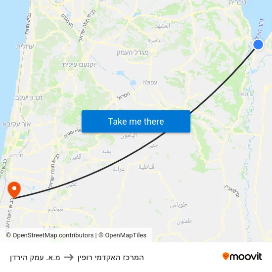 מ.א. עמק הירדן to המרכז האקדמי רופין map