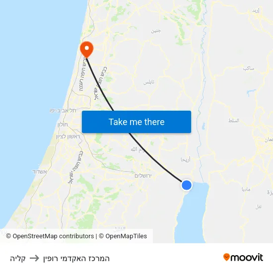 קליה to המרכז האקדמי רופין map
