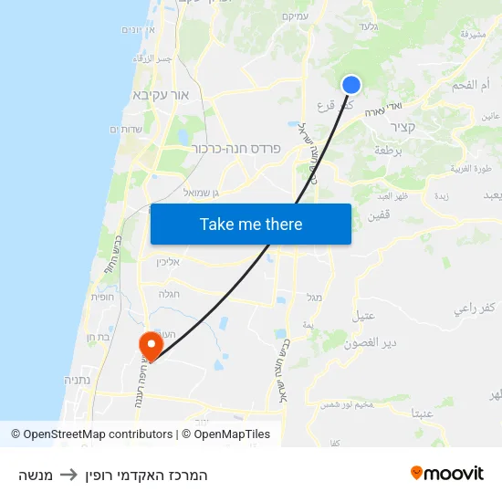מנשה to המרכז האקדמי רופין map