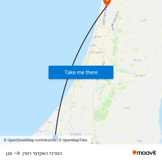 מגן to המרכז האקדמי רופין map