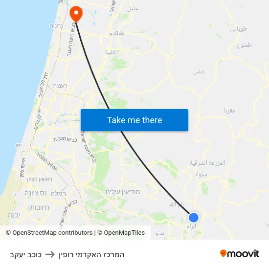 כוכב יעקב to המרכז האקדמי רופין map