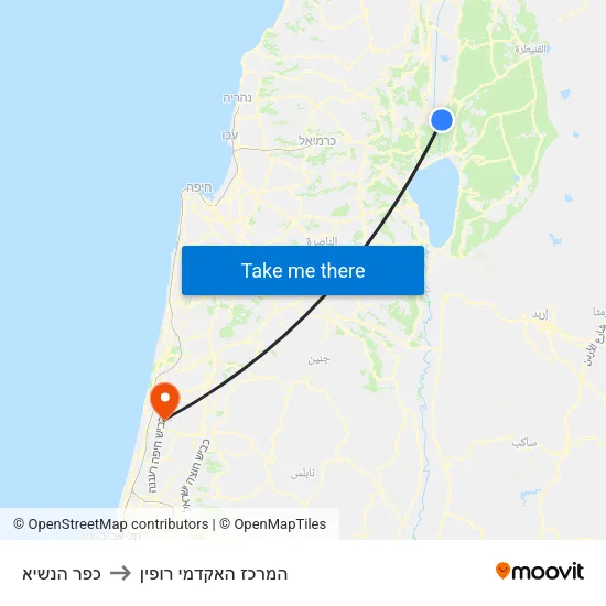 כפר הנשיא to המרכז האקדמי רופין map