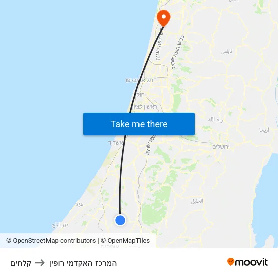 קלחים to המרכז האקדמי רופין map