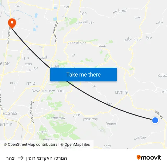 יצהר to המרכז האקדמי רופין map