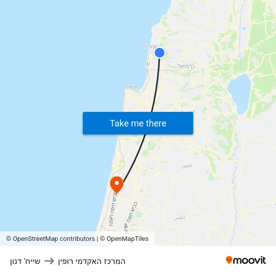 שייח' דנון to המרכז האקדמי רופין map
