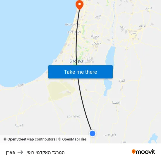 פארן to המרכז האקדמי רופין map