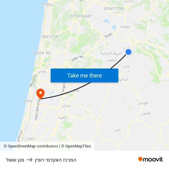 מגן שאול to המרכז האקדמי רופין map