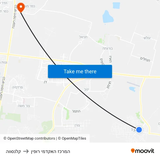 קלנסווה to המרכז האקדמי רופין map