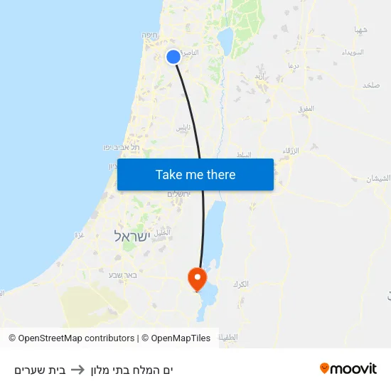 בית שערים to ים המלח בתי מלון map