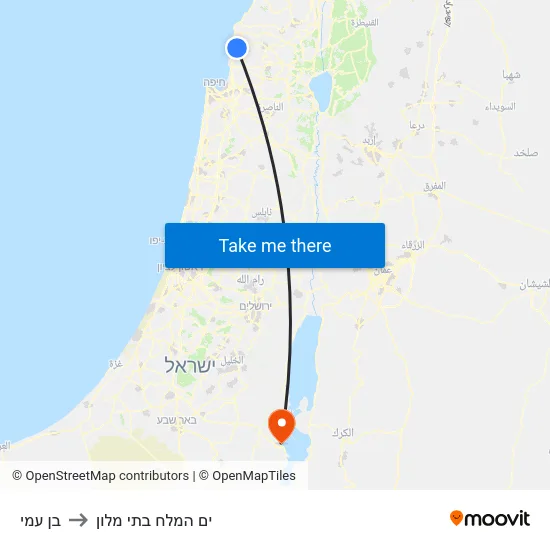בן עמי to ים המלח בתי מלון map