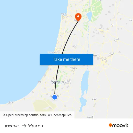 באר שבע to נוף הגליל map