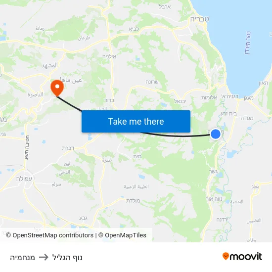 מנחמיה to נוף הגליל map