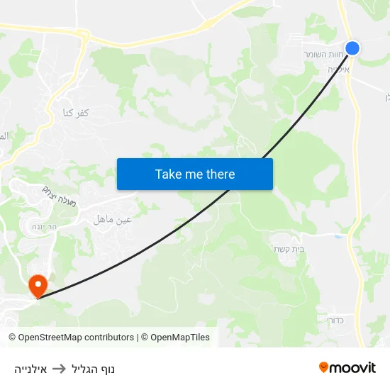 אילנייה to נוף הגליל map