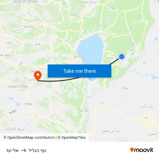 אלי-עד to נוף הגליל map