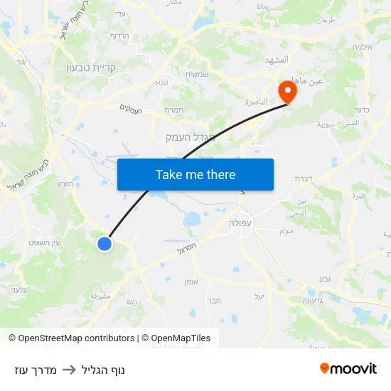 מדרך עוז to נוף הגליל map