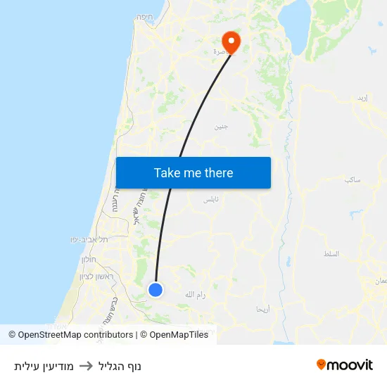 מודיעין עילית to נוף הגליל map