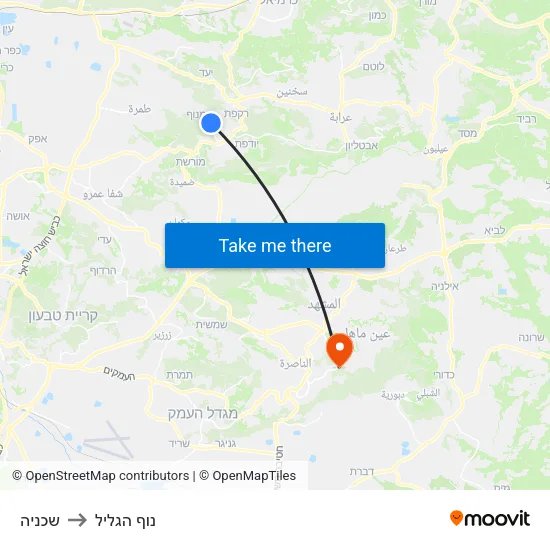 שכניה to נוף הגליל map