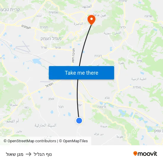 מגן שאול to נוף הגליל map