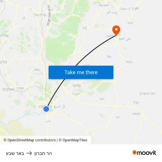 באר שבע to הר חברון map