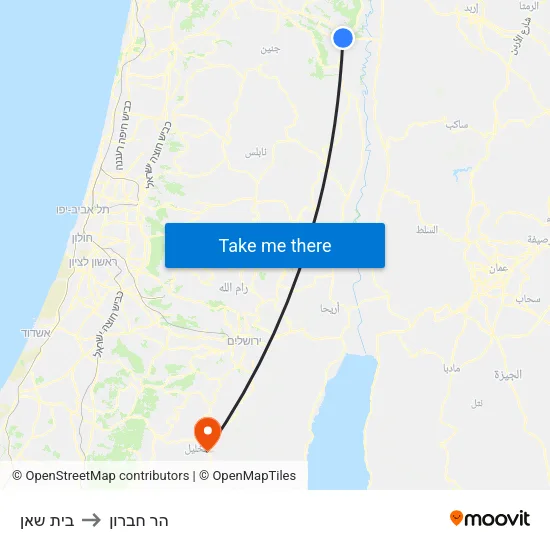 בית שאן to הר חברון map
