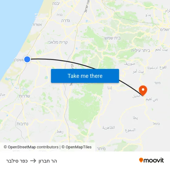 כפר סילבר to הר חברון map