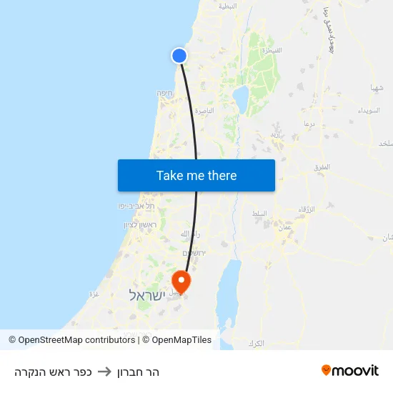 כפר ראש הנקרה to הר חברון map