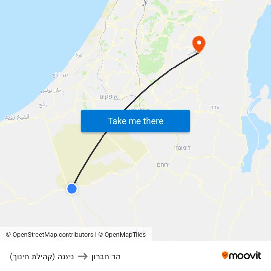 ניצנה (קהילת חינוך) to הר חברון map