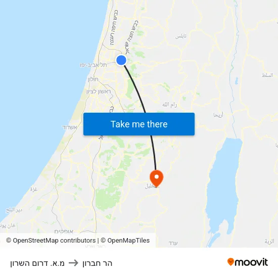 מ.א. דרום השרון to הר חברון map