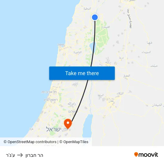 ע'ג'ר to הר חברון map