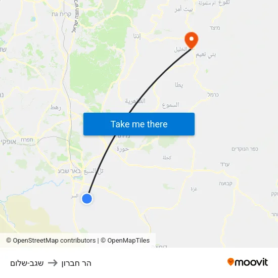 שגב-שלום to הר חברון map