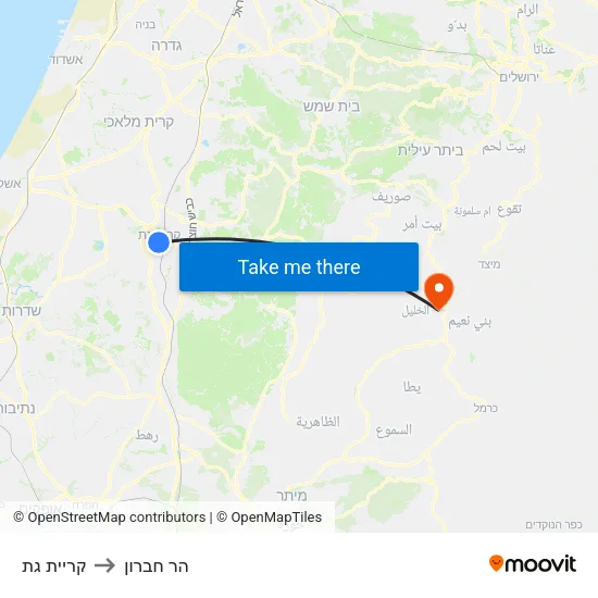קריית גת to הר חברון map