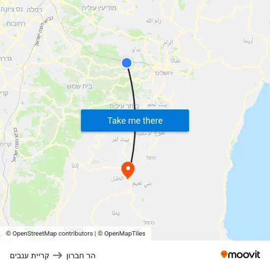 קריית ענבים to הר חברון map