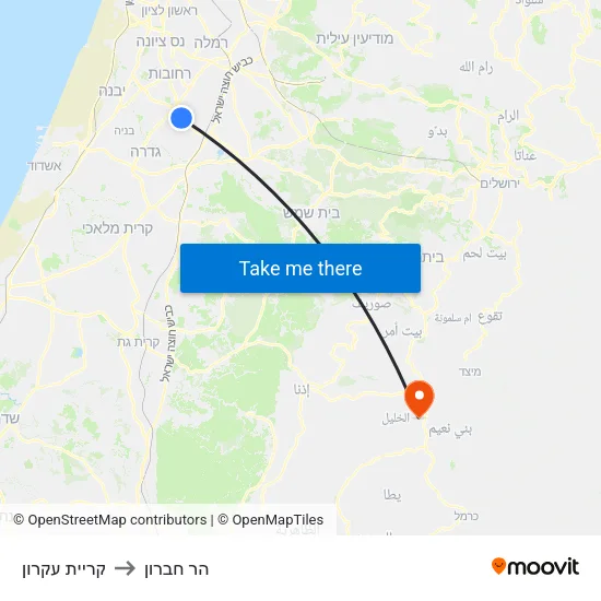 קריית עקרון to הר חברון map