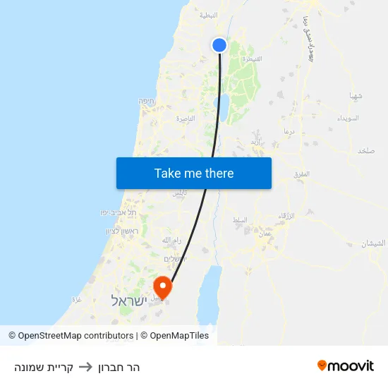 קריית שמונה to הר חברון map