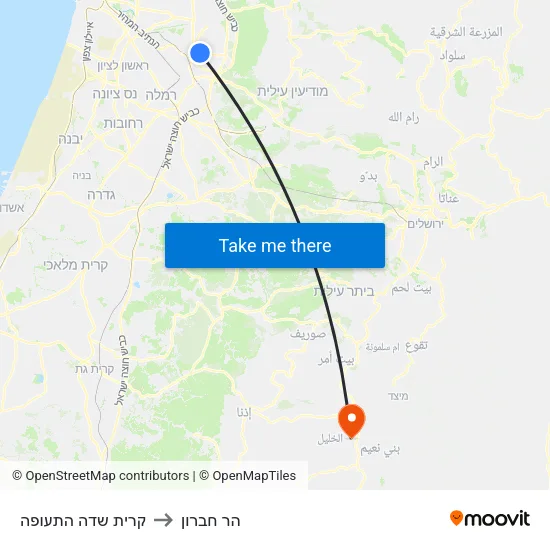 קרית שדה התעופה to הר חברון map