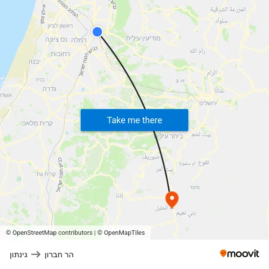 גינתון to הר חברון map