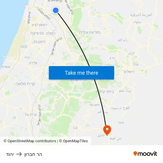 יהוד to הר חברון map