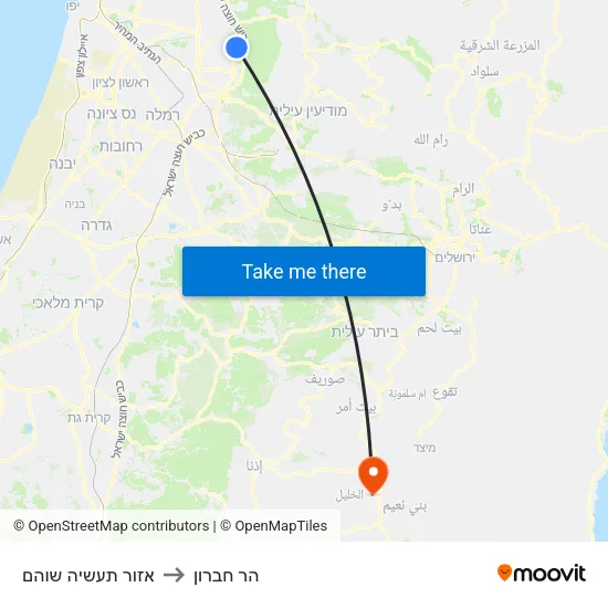 אזור תעשיה שוהם to הר חברון map