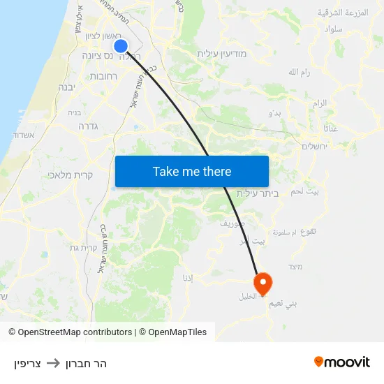 צריפין to הר חברון map
