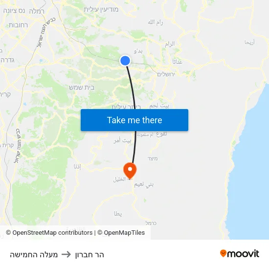 מעלה החמישה to הר חברון map