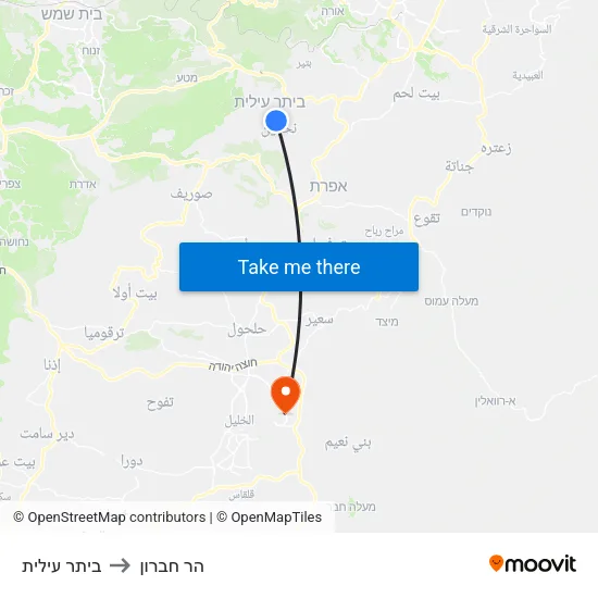 ביתר עילית to הר חברון map
