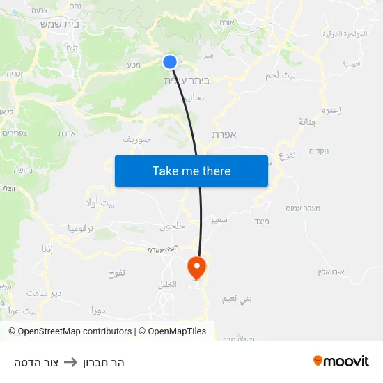 צור הדסה to הר חברון map