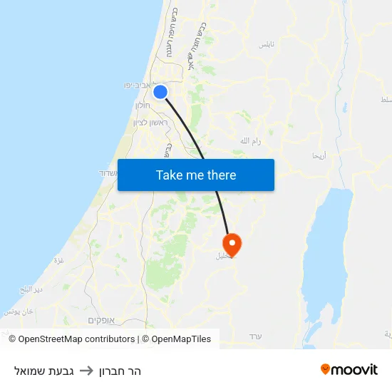 גבעת שמואל to הר חברון map