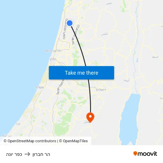 כפר יונה to הר חברון map