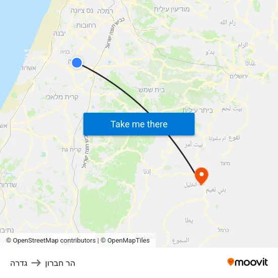 גדרה to הר חברון map